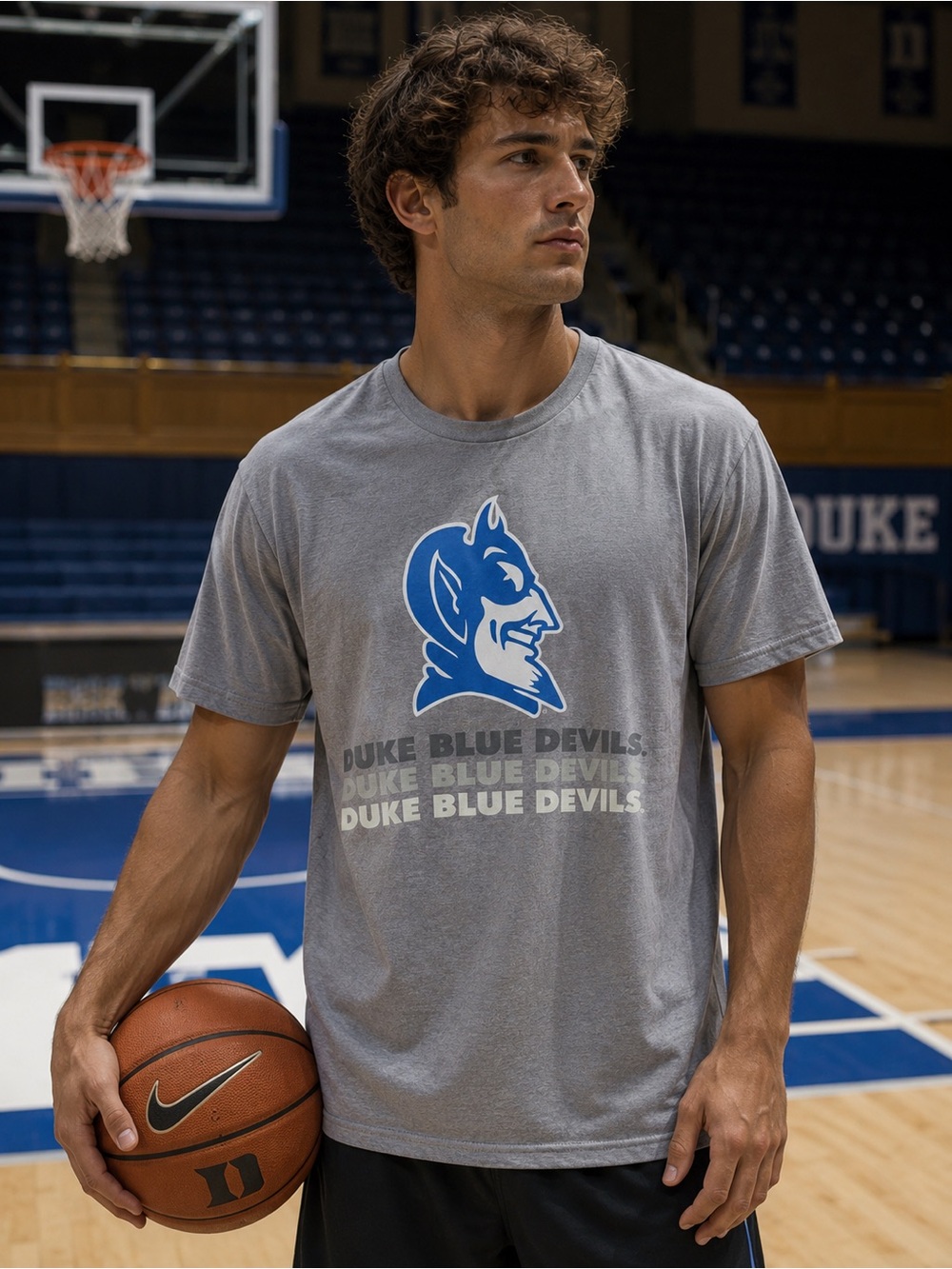 Rivalry Threads Gray Tee with Duke Blue Devil Logo Size Large